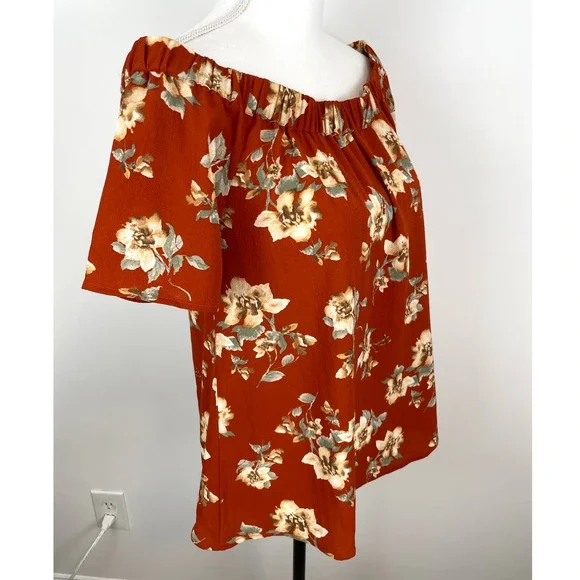 Sweet Wanderer Floral Off The Shoulder Top In Orange Size Large - Picture 3 of 8